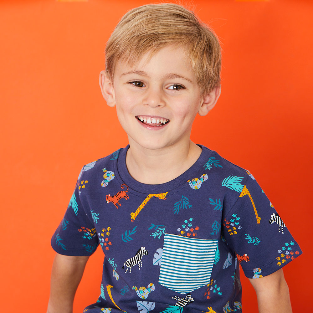 Childrenswear brand Lilly & Sid boy on blue T Shirt