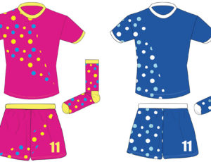 Pink and blue MisKits sports kits