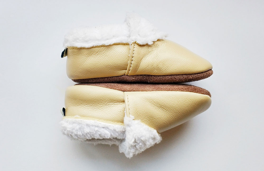 Gold fur lines Aidie London baby shoes