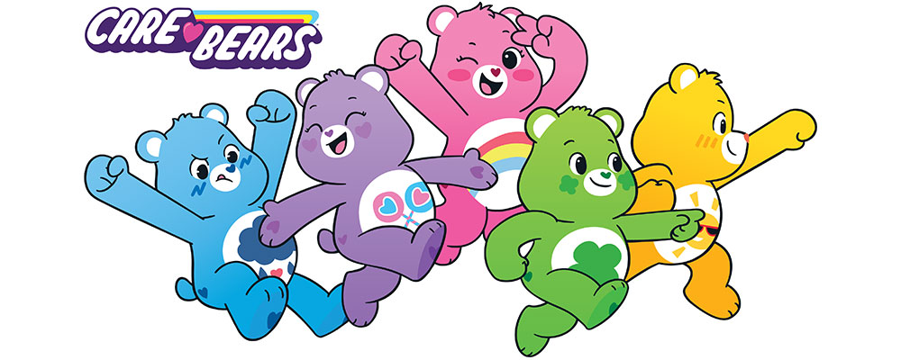 Five coloourful cartoon care bear