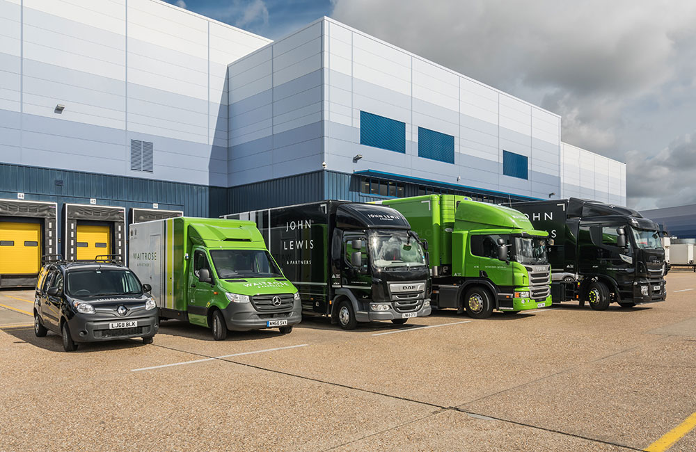 John Lewis distribution vehicles outside warehouse