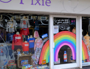 Front window and sign for Pixie