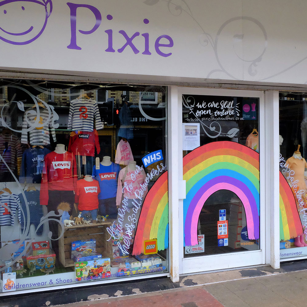 Front window and sign for Pixie