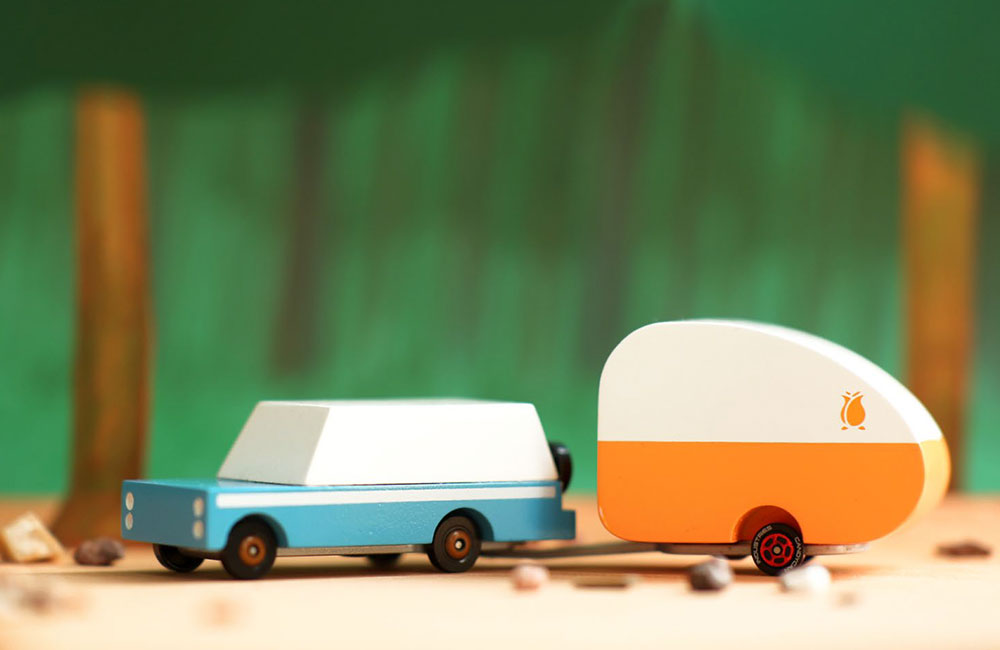 Little Concepts wooden toy car and caravan