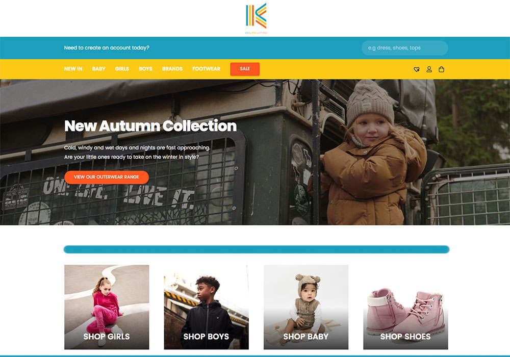 Kids Life Clothing website homepage