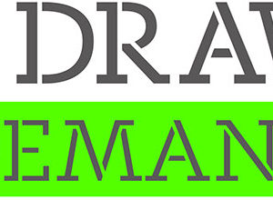 Grey and green Top Drawer logo