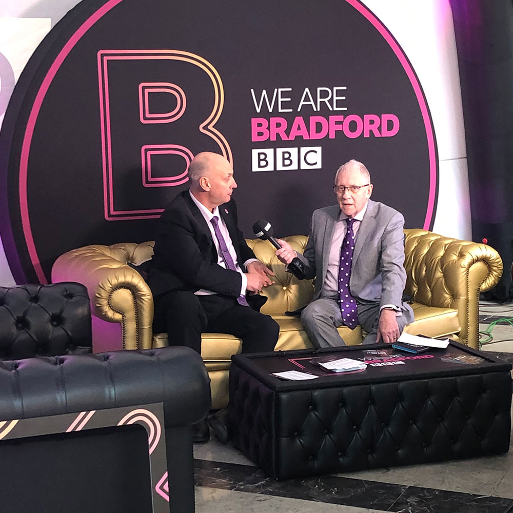We are Bradford interview with two men sat on yellow sofa