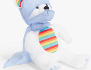 Toy bear with NHS rainbow ears and chest