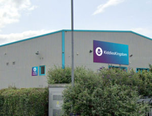 Kiddies Kingdom grey retailer warehouse with sign