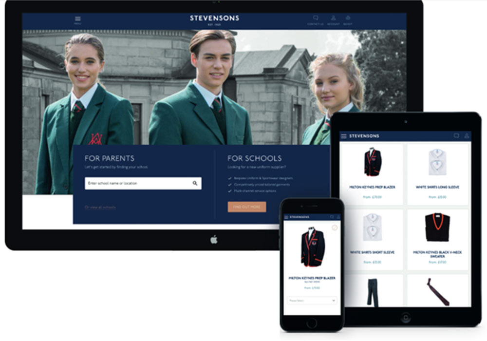 Stevensons wbsite and device image with school children on screen