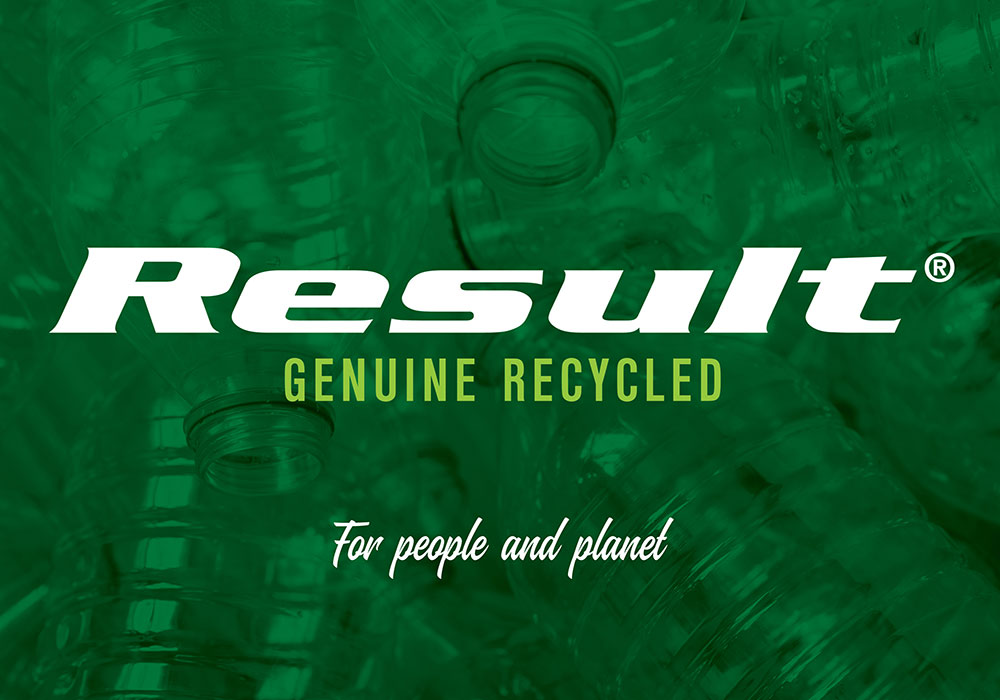 White Result logo on green background