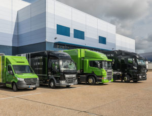 John Lewis Trucks and Vans outside delivery depot UK lockdown