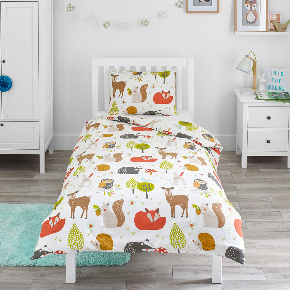 Childs bed with woodland animal print duvet cover - Loved By Children Awards