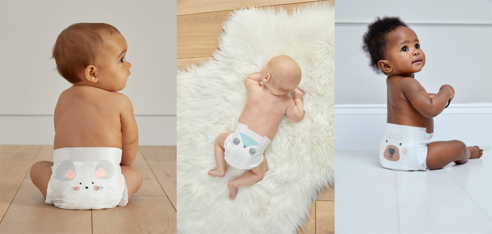 Three babies wearing eco nappies