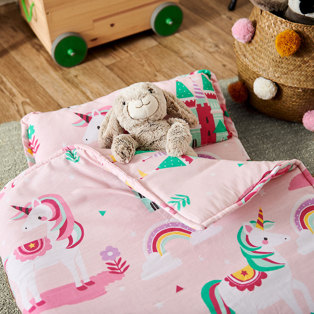 Pink unicorn print nap mat