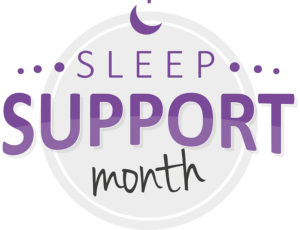 Purple and grey sleep support month logo