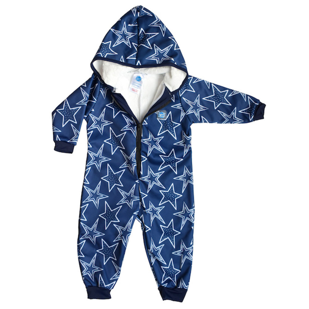 Blue hooded after swim onesie with hood