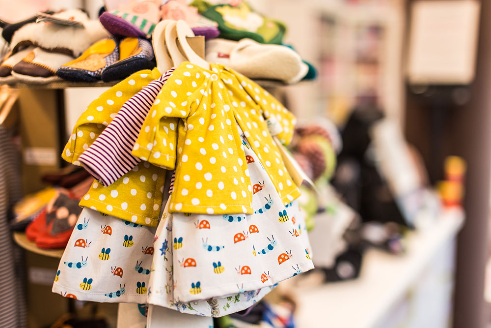 Children's clothes in a boutique store