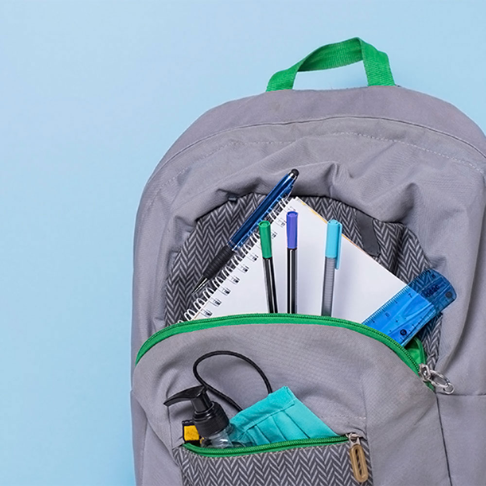 Grey school backpack