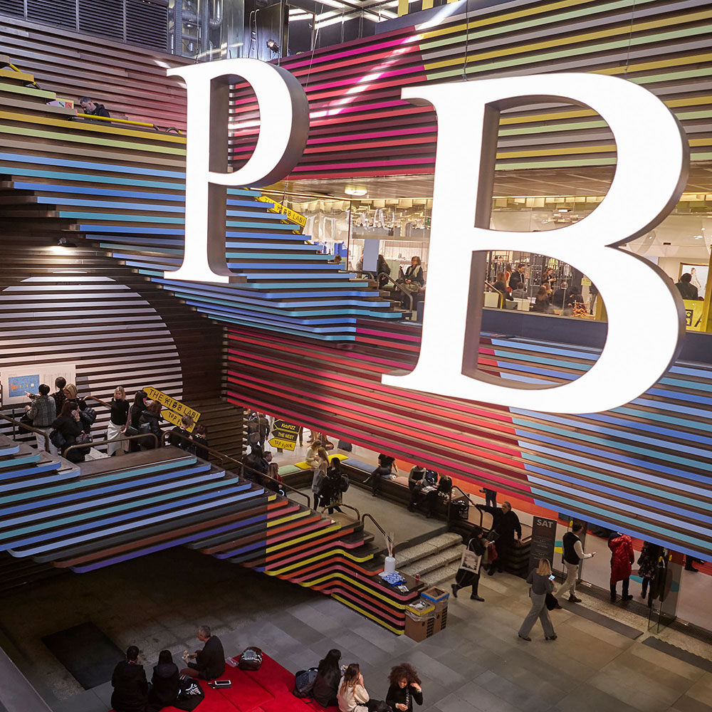 Pitti Immagine exhibition halls with large P and B letters