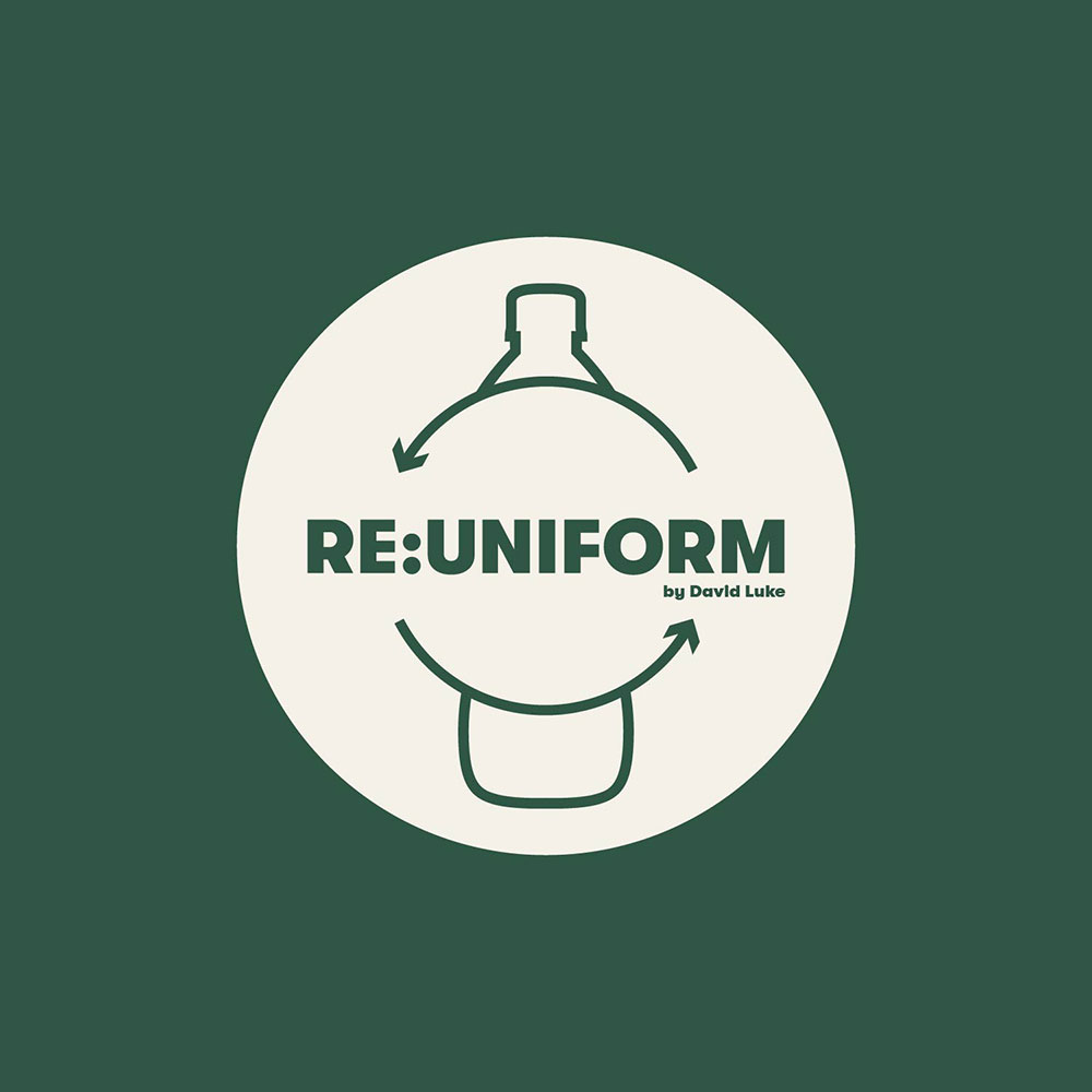 Dark green and cream logo for RE UNIFORM