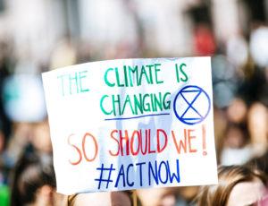 A climate is changing sign held up at a demonstration