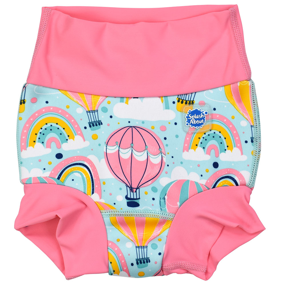 Pink Splash About swim nappy with rainbow decoration