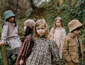 Five children stood in a woodland setting