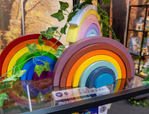 Childrens rainbow building block toys aon glass shelf - INDX Toys & Nursery