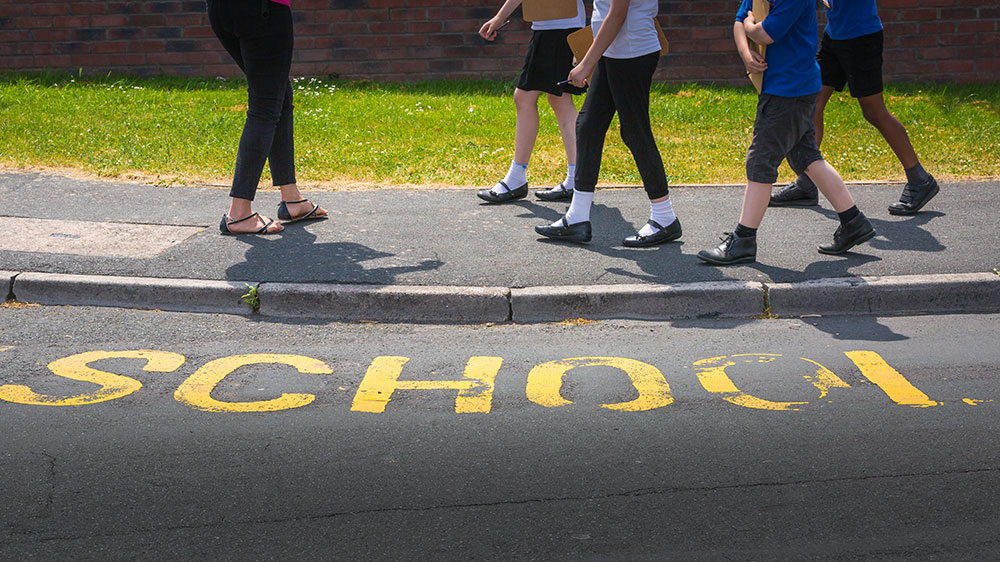 A group of children walking to school