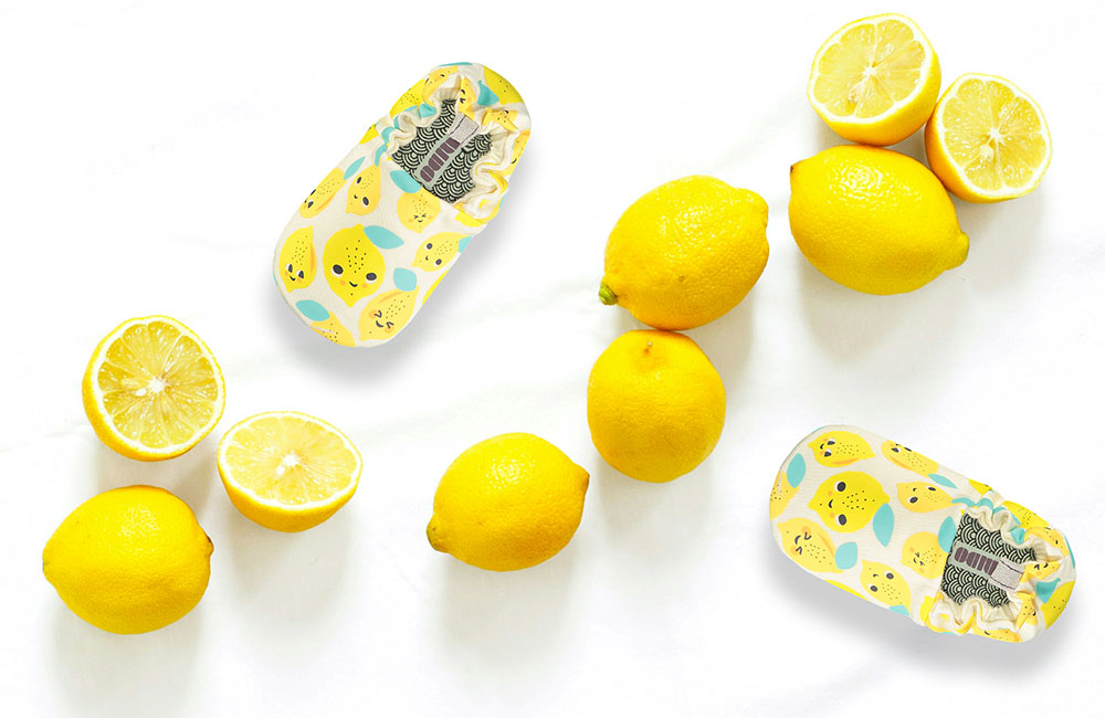 Yello lemon print baby shoes and yellow lemons