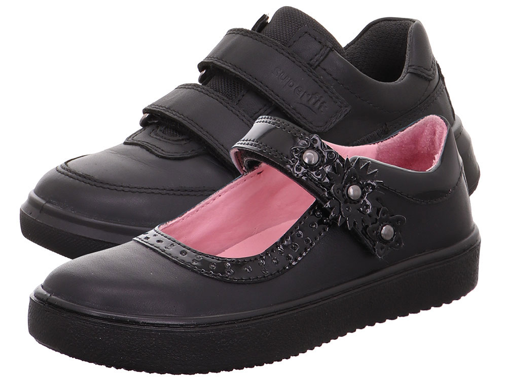 girls black school shoes with pink lining