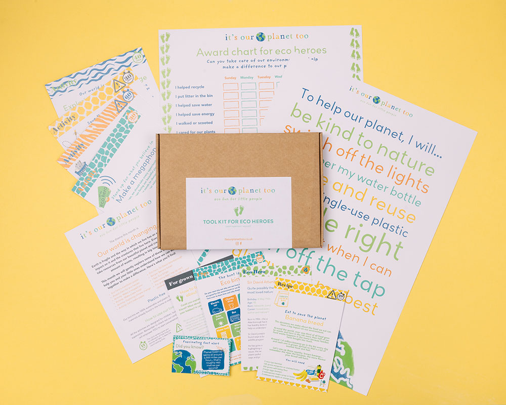 eco subscription box for earth day on yellow background