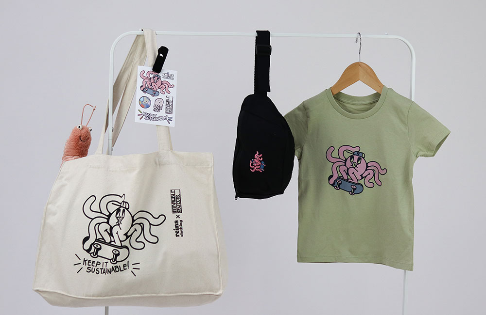 Reins clothing Octopus range of T shirt and bags