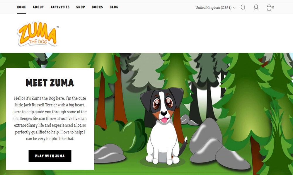 Zuma the Dog website homepage