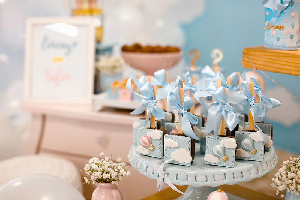 Baby Blue decorated chocolates on a wooden stick