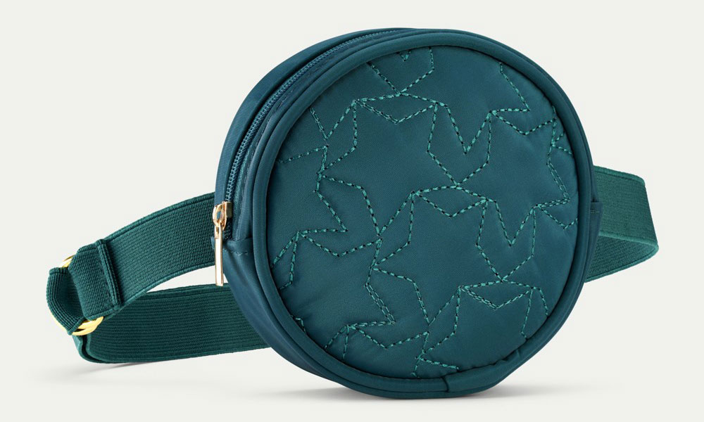 Green star stitch circular purse belt bag