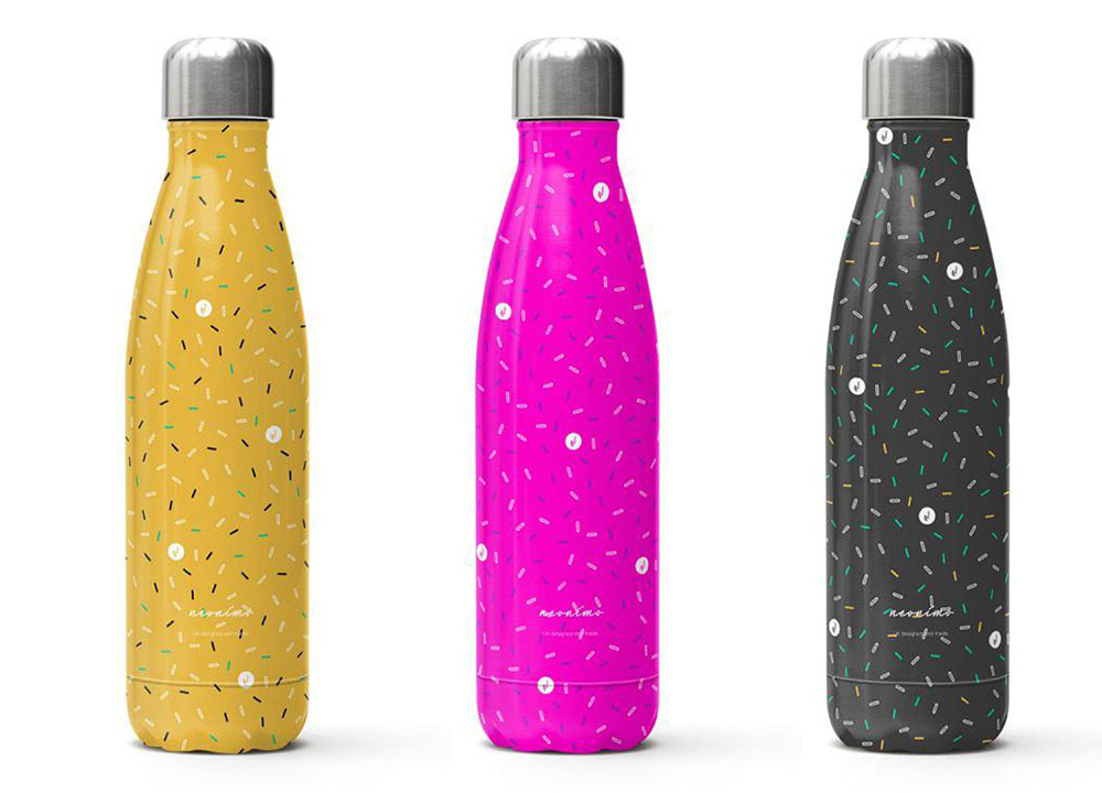 Yellow, Pink and Black Neonimo drinking bottles