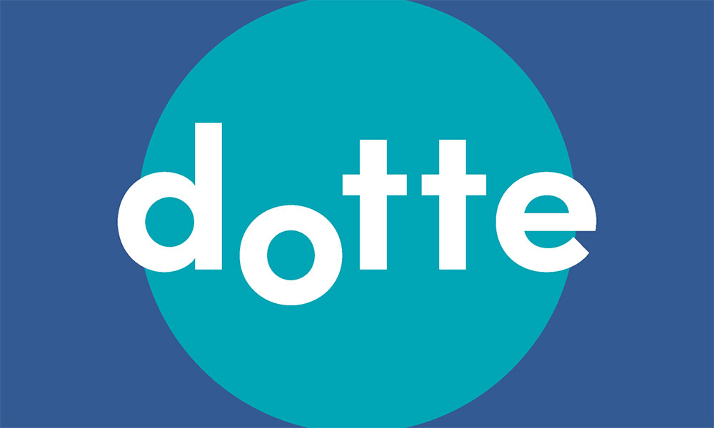 white dotte logo in circle and blue background