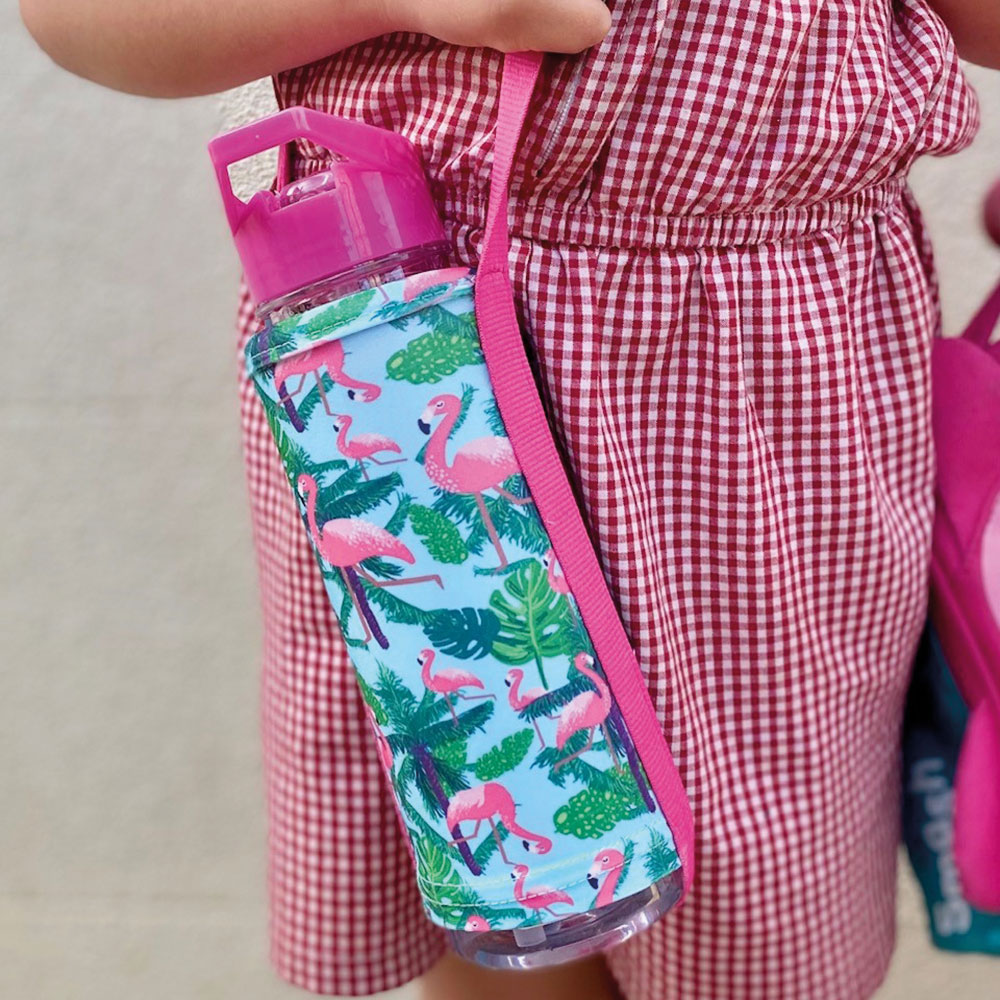 Child wearing a schoolwear dress holding a water bottle in a Bottlesoc