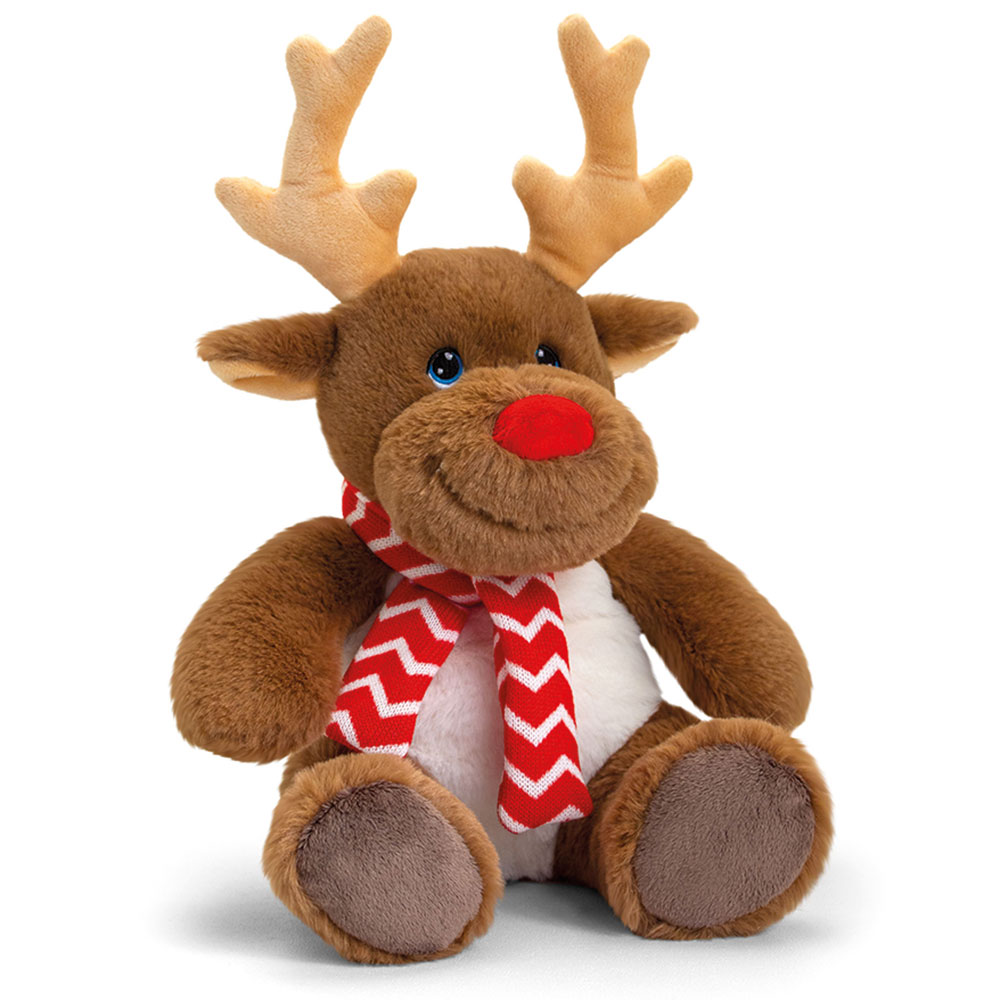 Children's soft toy reindeer wearing a scarf