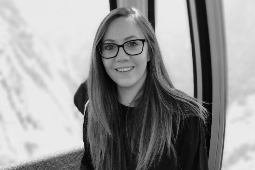 Black and white head shot of Emily Beardsworth of May Creative Marketing
