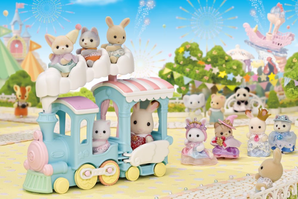 Slyvanian Families characters on a toy train from Epoch Making Toys