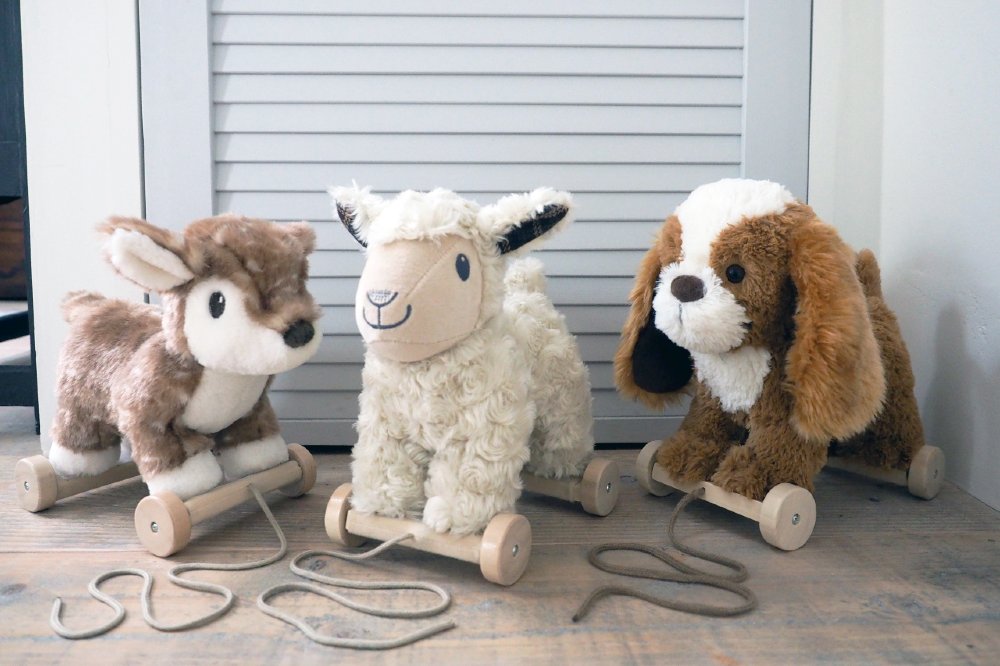 Fawn, sheep and dog pull along toys by Little Bird Told Me