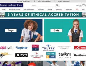 Homepage of the School Uniform Shop website