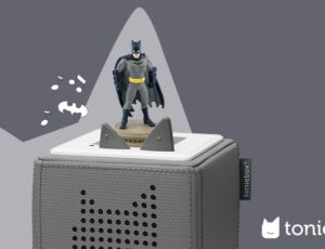 A Toniebox with a Batman figurine on top of it
