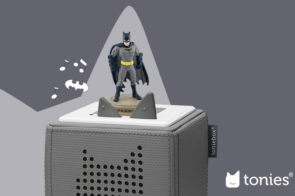 A Toniebox with a Batman figurine on top of it