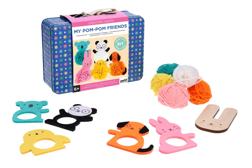 Children's pom pom making kit with a gift tin 