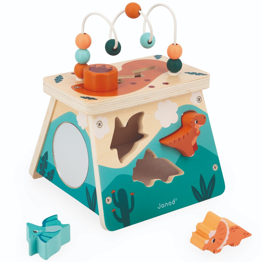 Children's wooden toy with dinosaur figurines 