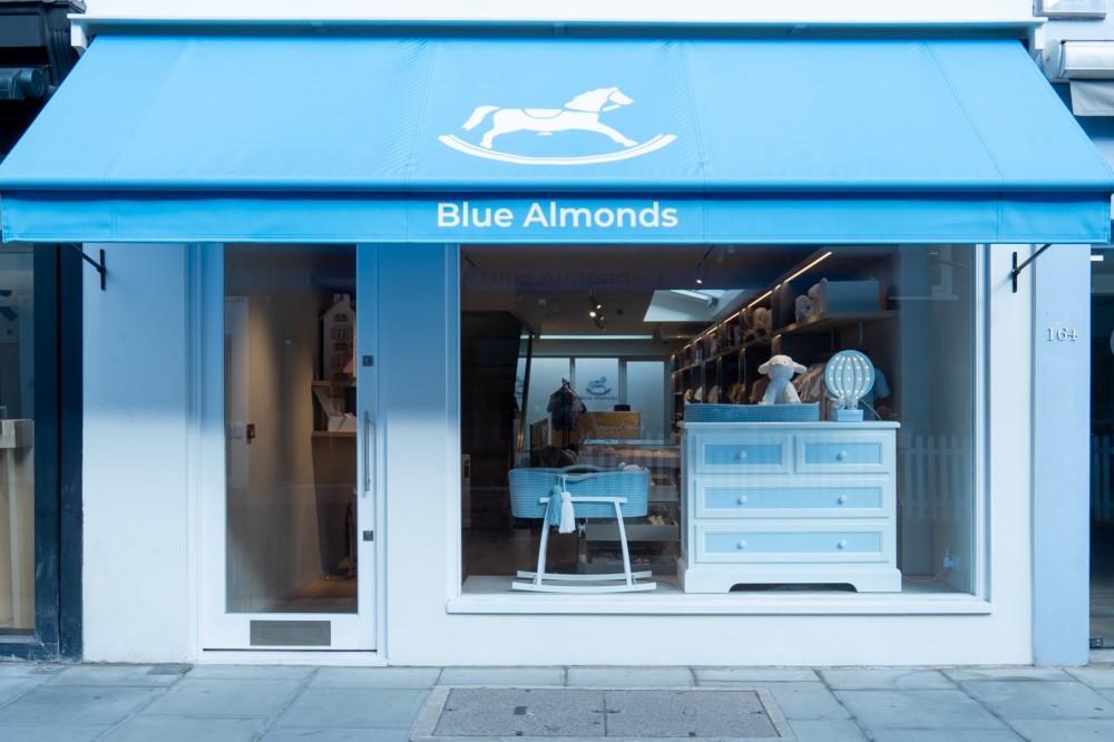Store front of Blue Almonds baby and nursery boutique